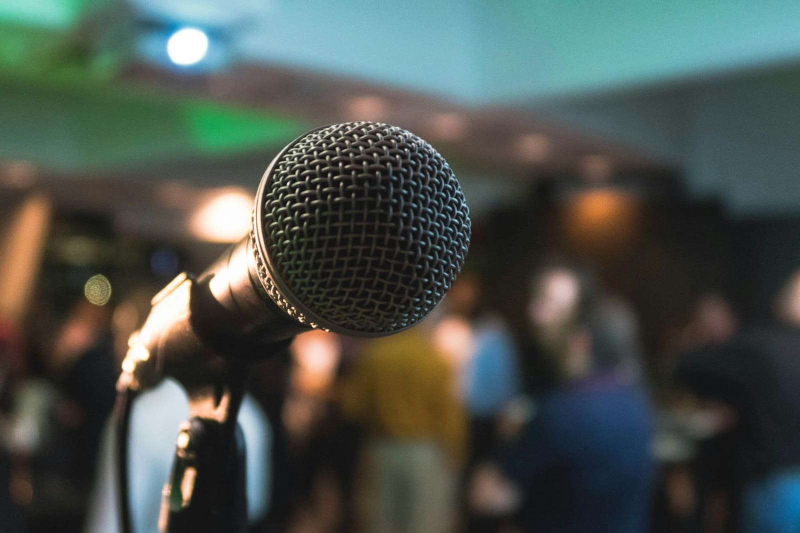 A microphone on stage before a session